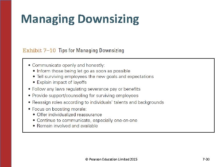 Managing Downsizing © Pearson Education Limited 2015 7 -30 