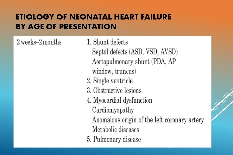 ETIOLOGY OF NEONATAL HEART FAILURE BY AGE OF PRESENTATION 