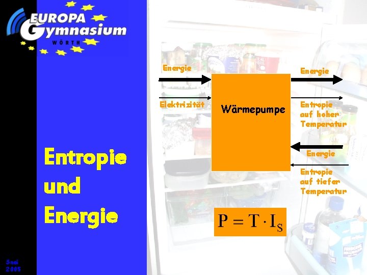 Energie Elektrizität Entropie und Energie Snei 2005 Energie Wärmepumpe Entropie auf hoher Temperatur Energie
