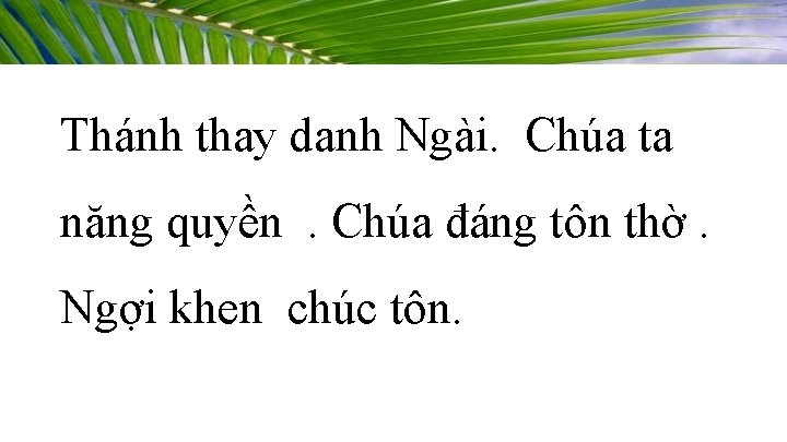 Thánh thay danh Ngài. Chúa ta năng quyền. Chúa đáng tôn thờ. Ngợi khen