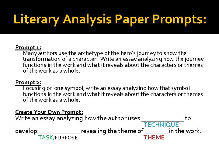 Literary Analysis Paper Prompts: Prompt 1: Many authors use the archetype of the hero’s