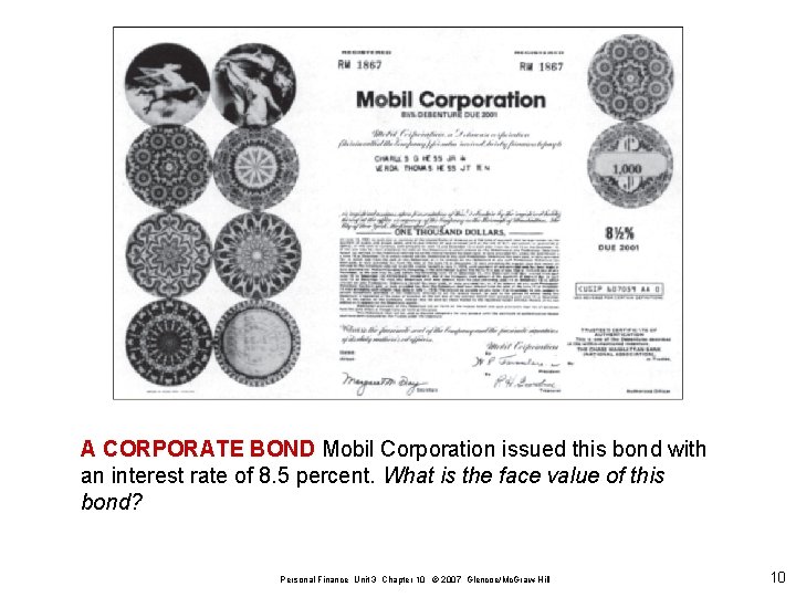 A CORPORATE BOND Mobil Corporation issued this bond with an interest rate of 8.