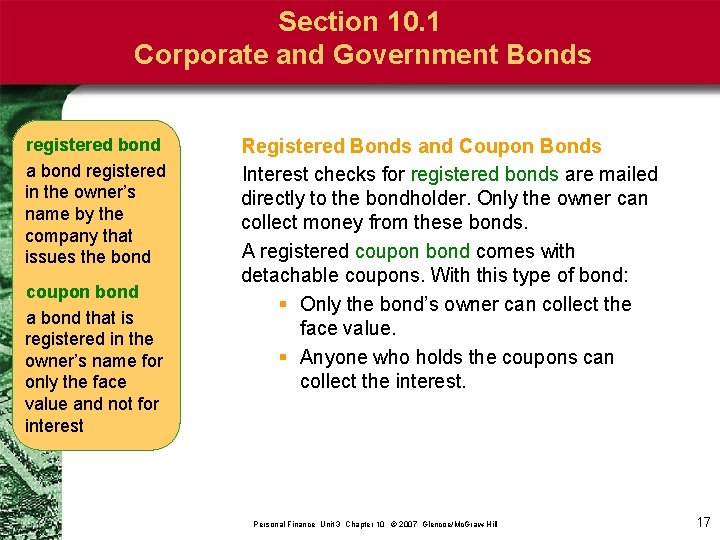 Section 10. 1 Corporate and Government Bonds registered bond a bond registered in the