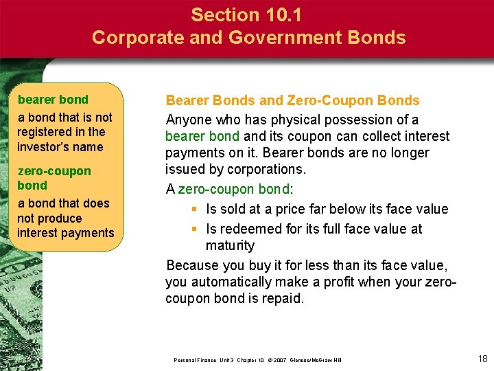 Section 10. 1 Corporate and Government Bonds bearer bond a bond that is not