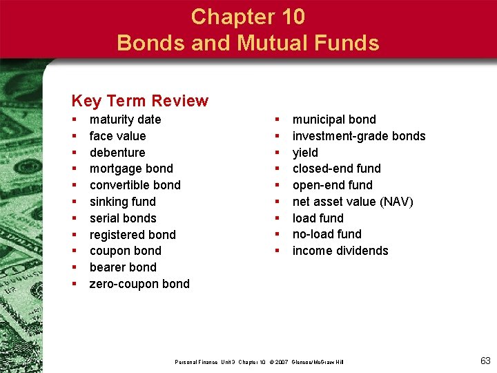 Chapter 10 Bonds and Mutual Funds Key Term Review § § § maturity date