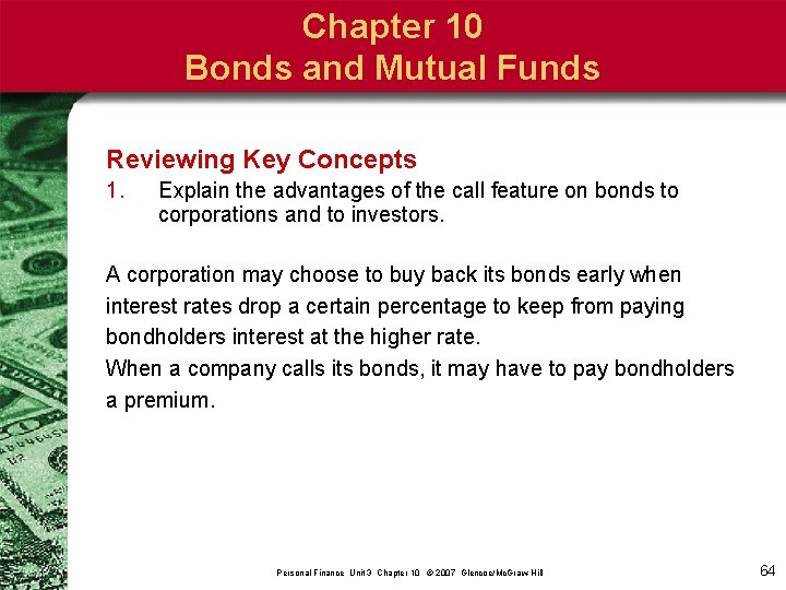 Chapter 10 Bonds and Mutual Funds Reviewing Key Concepts 1. Explain the advantages of