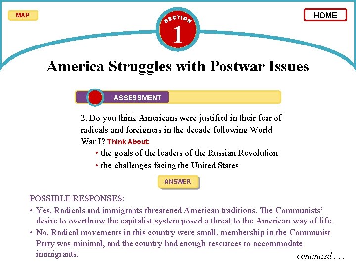 MAP 1 HOME America Struggles with Postwar Issues ASSESSMENT 2. Do you think Americans