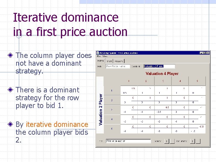 Iterative dominance in a first price auction The column player does not have a