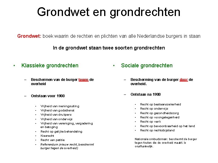 Grondwet en grondrechten Grondwet: boek waarin de rechten en plichten van alle Nederlandse burgers