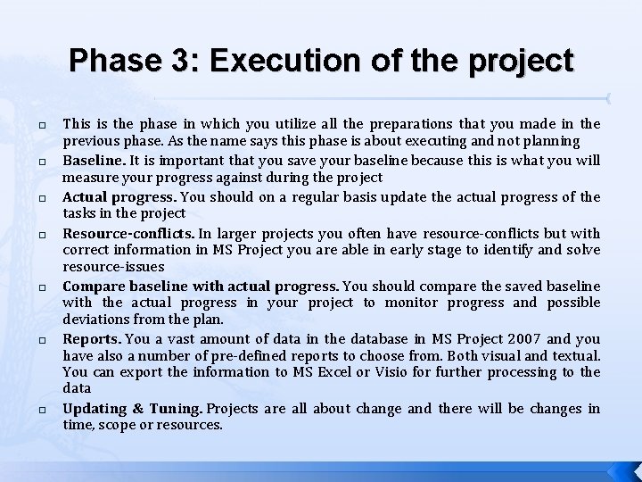 Phase 3: Execution of the project � � � � This is the phase Phase 3: Execution of the project � � � � This is the phase