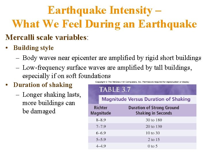 Earthquake Intensity – What We Feel During an Earthquake Mercalli scale variables: • Building