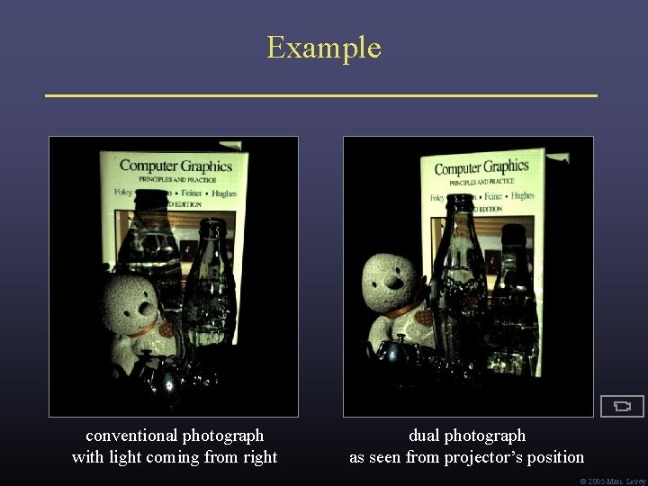 Example conventional photograph with light coming from right dual photograph as seen from projector’s Example conventional photograph with light coming from right dual photograph as seen from projector’s