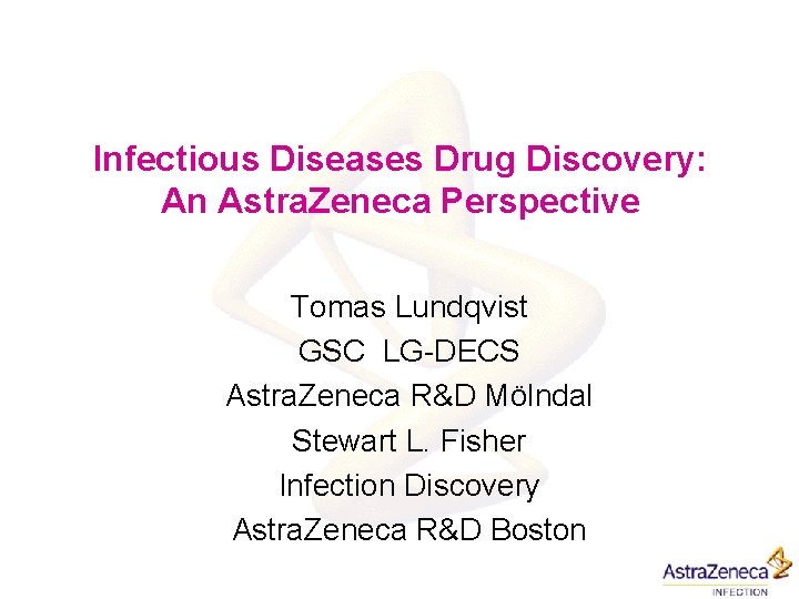 Infectious Diseases Drug Discovery: An Astra. Zeneca Perspective Tomas Lundqvist GSC LG-DECS Astra. Zeneca