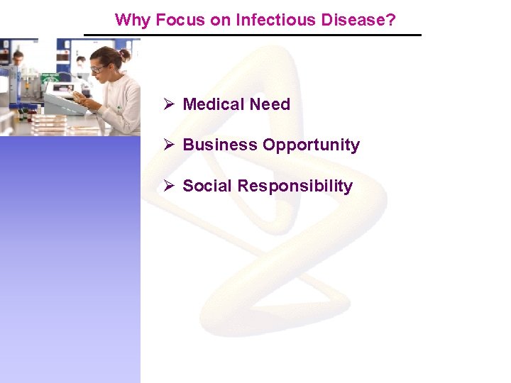 Why Focus on Infectious Disease? Ø Medical Need Ø Business Opportunity Ø Social Responsibility