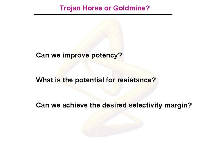 Trojan Horse or Goldmine? Can we improve potency? What is the potential for resistance?