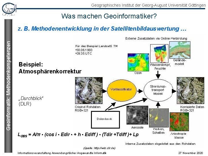 Geographisches Institut der Georg-August Universität Göttingen Was machen Geoinformatiker? Geoinformatik: Methodenkompetenzen z. B. Methodenentwicklung