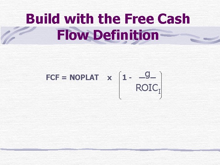 Build with the Free Cash Flow Definition FCF = NOPLAT x 1 - g