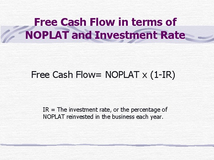 Free Cash Flow in terms of NOPLAT and Investment Rate Free Cash Flow= NOPLAT