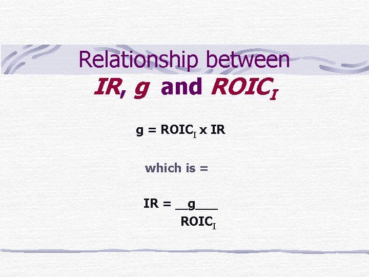 Relationship between IR, g and ROICI g = ROICI x IR which is =
