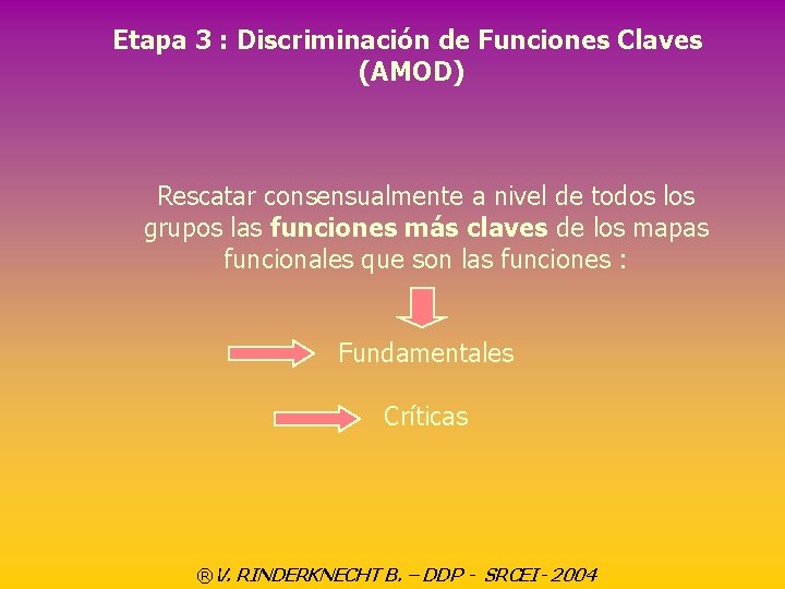 Etapa 3 : Discriminación de Funciones Claves (AMOD) Rescatar consensualmente a nivel de todos