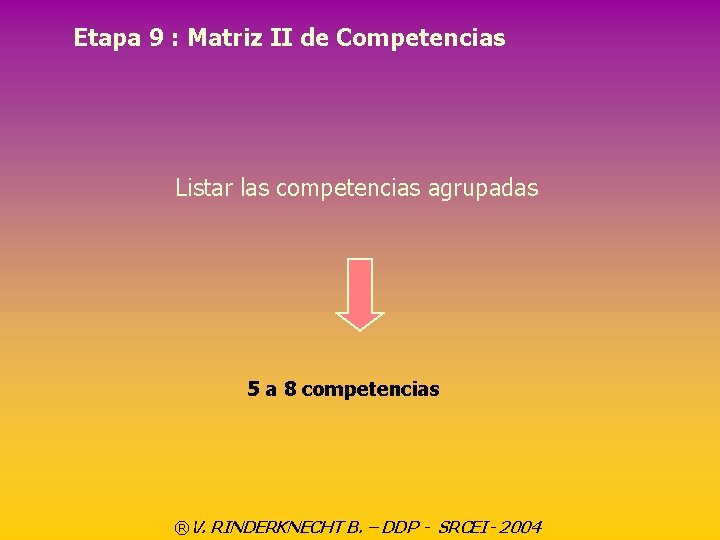 Etapa 9 : Matriz II de Competencias Listar las competencias agrupadas 5 a 8