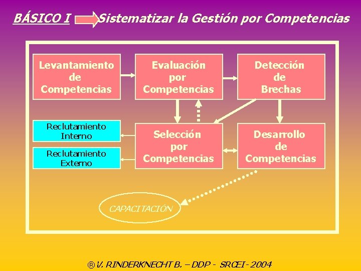 BÁSICO I Sistematizar la Gestión por Competencias Levantamiento de Competencias Reclutamiento Interno Reclutamiento Externo