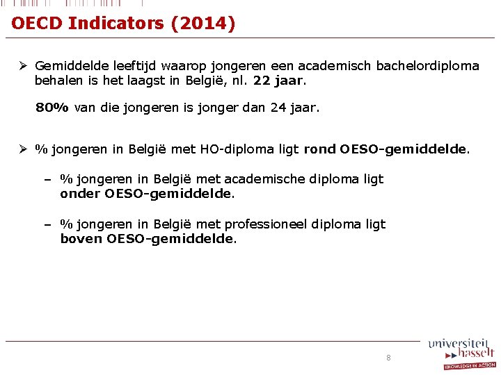 OECD Indicators (2014) Ø Gemiddelde leeftijd waarop jongeren een academisch bachelordiploma behalen is het