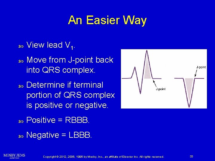 An Easier Way View lead V 1. Move from J-point back into QRS complex.