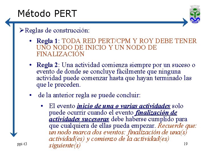 Método PERT ØReglas de construcción: • Regla 1: TODA RED PERT/CPM Y ROY DEBE