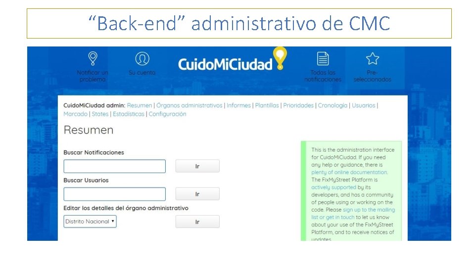 “Back-end” administrativo de CMC 