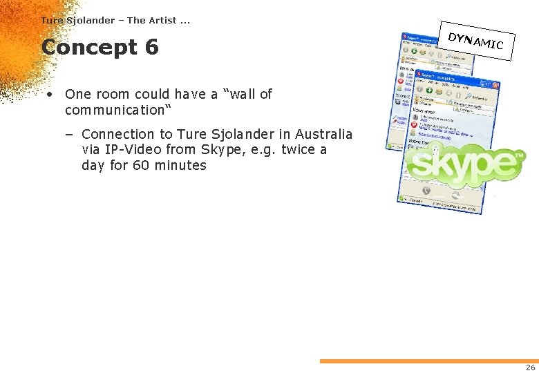Ture Sjolander – The Artist. . . Concept 6 DYNA MIC • One room Ture Sjolander – The Artist. . . Concept 6 DYNA MIC • One room