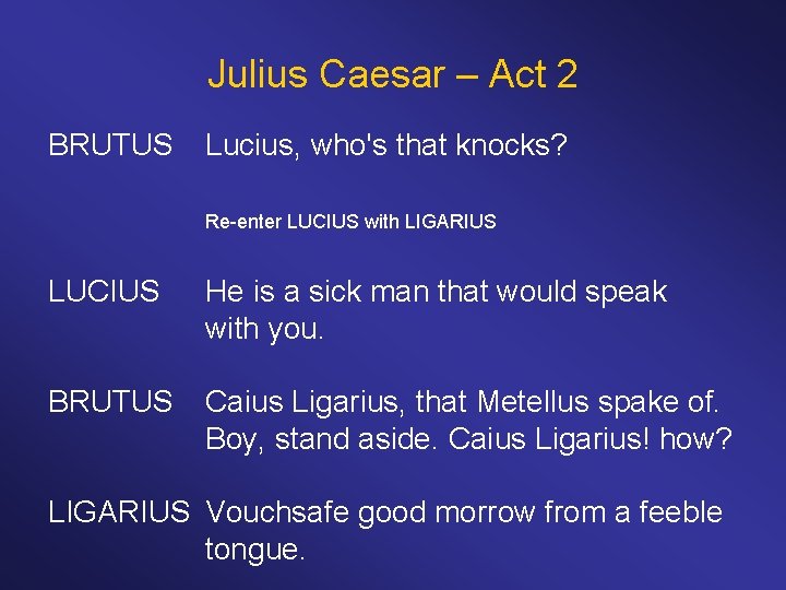 Julius Caesar – Act 2 BRUTUS Lucius, who's that knocks? Re-enter LUCIUS with LIGARIUS