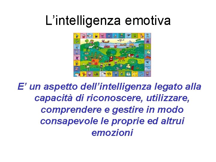 L’intelligenza emotiva E’ un aspetto dell’intelligenza legato alla capacità di riconoscere, utilizzare, comprendere e