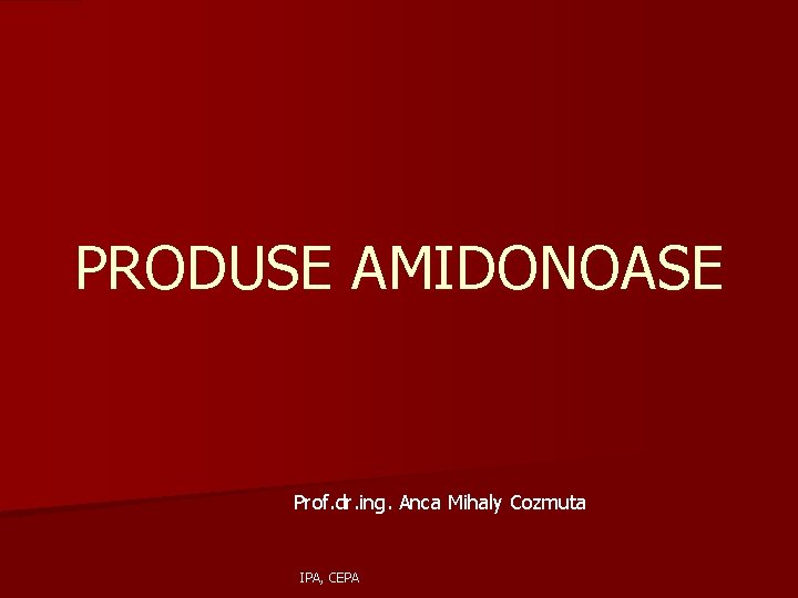 PRODUSE AMIDONOASE Prof. dr. ing. Anca Mihaly Cozmuta IPA, CEPA 