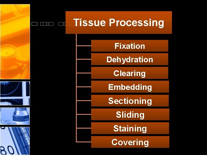 Tissue Processing Fixation Dehydration Clearing Embedding Sectioning Sliding Staining Covering 