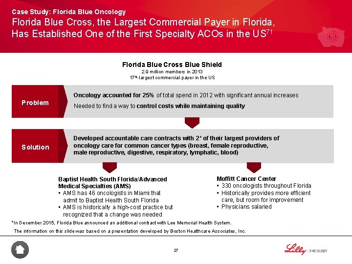 Case Study: Florida Blue Oncology Florida Blue Cross, the Largest Commercial Payer in Florida,