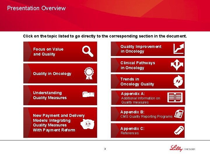 Presentation Overview Click on the topic listed to go directly to the corresponding section