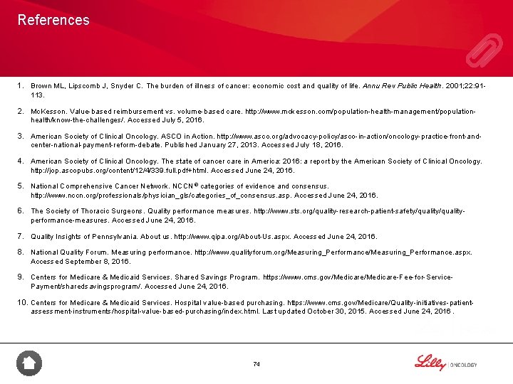 References 1. Brown ML, Lipscomb J, Snyder C. The burden of illness of cancer: