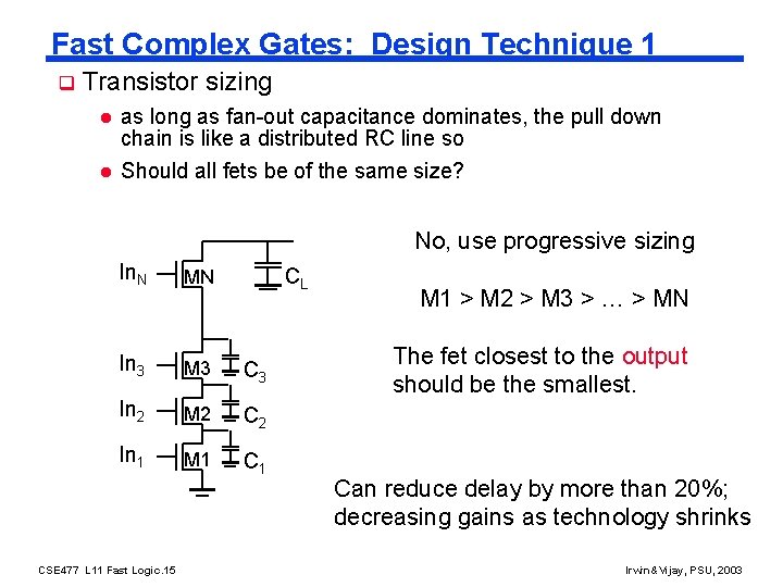 Fast Complex Gates: Design Technique 1 q Transistor sizing l l as long as