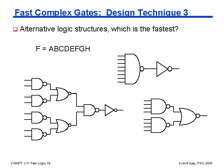 Fast Complex Gates: Design Technique 3 q Alternative logic structures, which is the fastest?