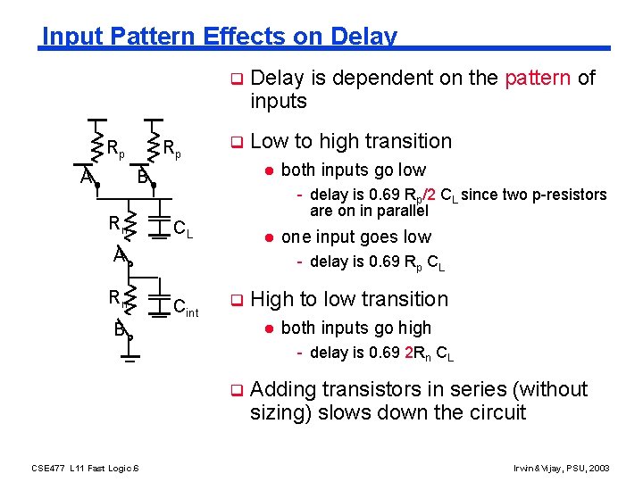 Input Pattern Effects on Delay Rp A Rp q Delay is dependent on the