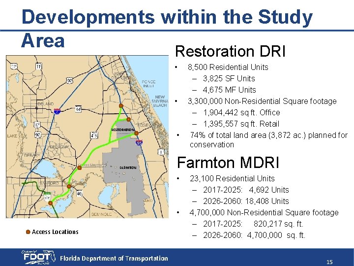 Developments within the Study Area Restoration DRI • • RESTORATION FARMTON • Farmton MDRI