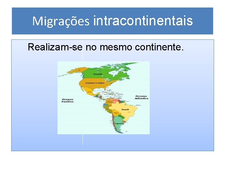 Migrações intracontinentais Realizam-se no mesmo continente. 