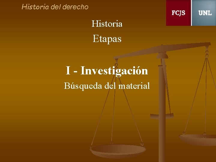 Historia del derecho Historia Etapas I - Investigación Búsqueda del material 