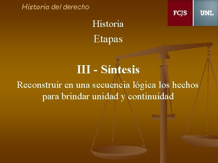 Historia del derecho Historia Etapas III - Síntesis Reconstruir en una secuencia lógica los
