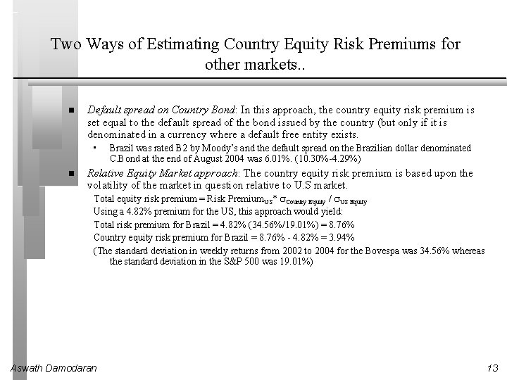 Two Ways of Estimating Country Equity Risk Premiums for other markets. . Default spread Two Ways of Estimating Country Equity Risk Premiums for other markets. . Default spread