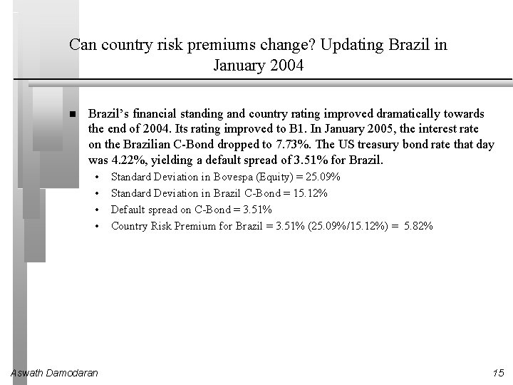 Can country risk premiums change? Updating Brazil in January 2004 Brazil’s financial standing and Can country risk premiums change? Updating Brazil in January 2004 Brazil’s financial standing and