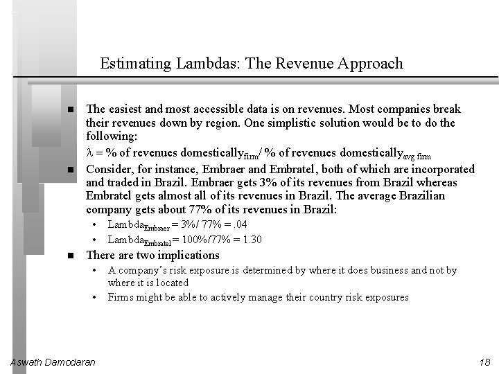 Estimating Lambdas: The Revenue Approach The easiest and most accessible data is on revenues. Estimating Lambdas: The Revenue Approach The easiest and most accessible data is on revenues.