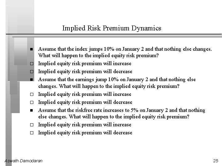 Implied Risk Premium Dynamics o o Assume that the index jumps 10% on January Implied Risk Premium Dynamics o o Assume that the index jumps 10% on January