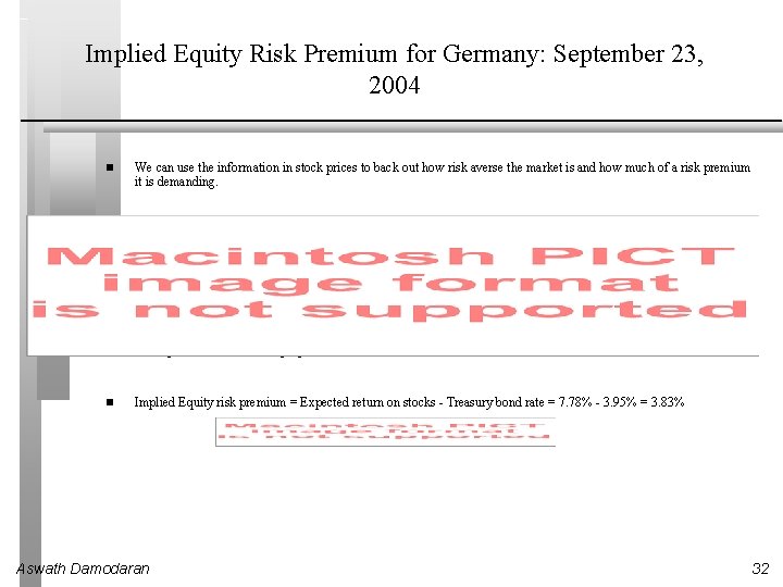 Implied Equity Risk Premium for Germany: September 23, 2004 We can use the information Implied Equity Risk Premium for Germany: September 23, 2004 We can use the information